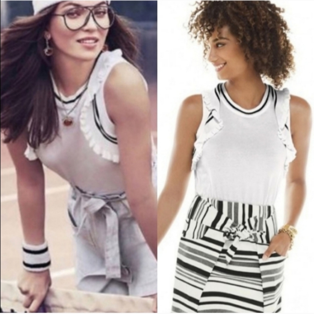 CAbi Topspin Knit Ruffle Stripe Tee Tank #5199